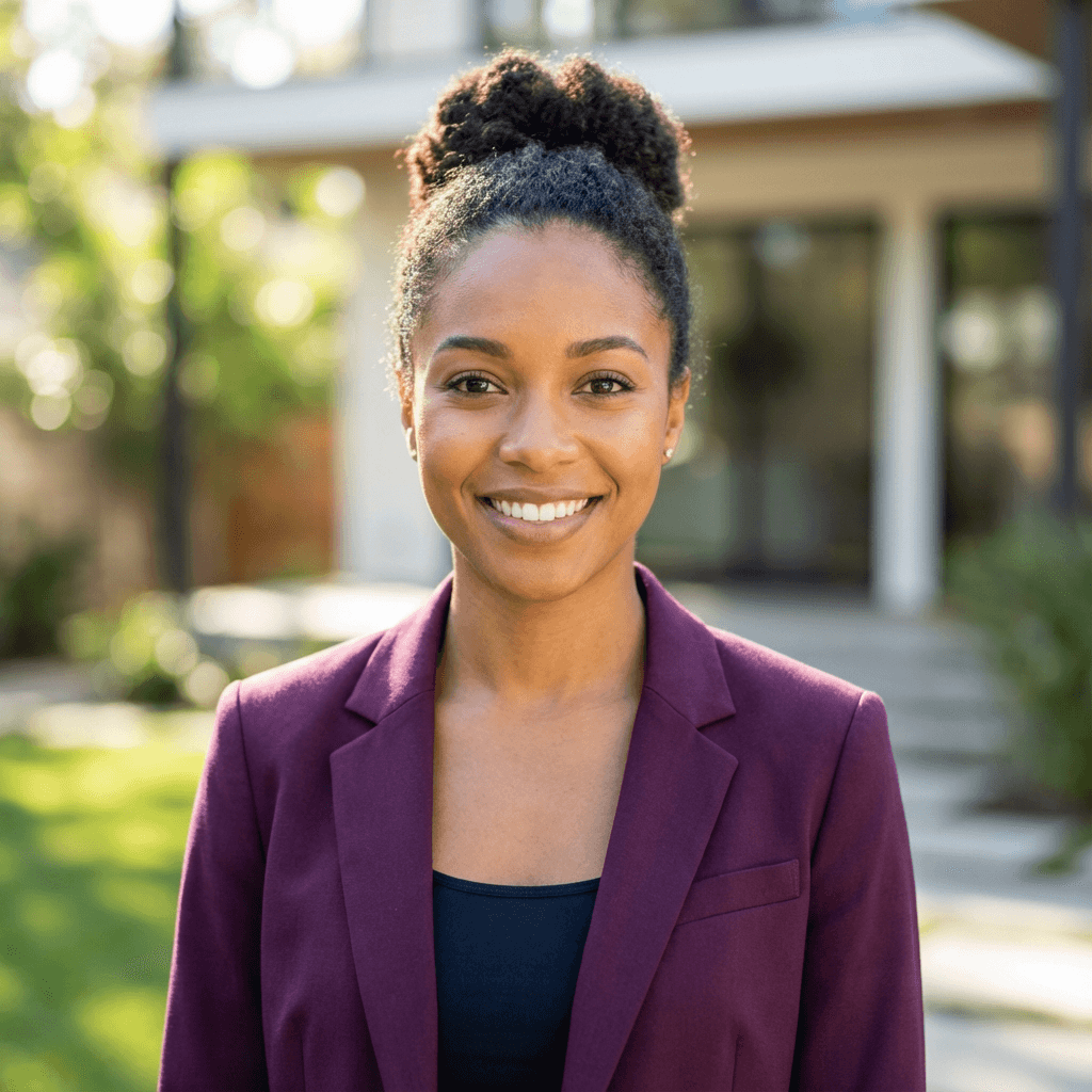 Female private investigator in her mid 30s, Black, confident and empathetic expression